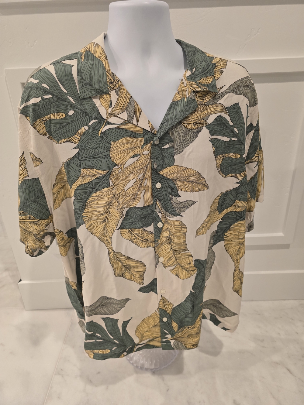 No Boundaries Tropical Camp Shirt in Green and Mustard